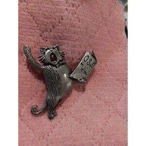 New Cat Singing with Book in Hand Brooch. 1.8ins Long, 1.5ins Wide.